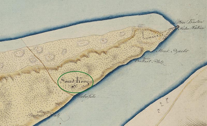 Smiltynė - labai taiklus pavadinimas vietovei, kuri XVIII a. buvusi tikra dykuma. 1796 m. žemėlapyje pažymėta Smėlio karčema. KNNPD archyvai.