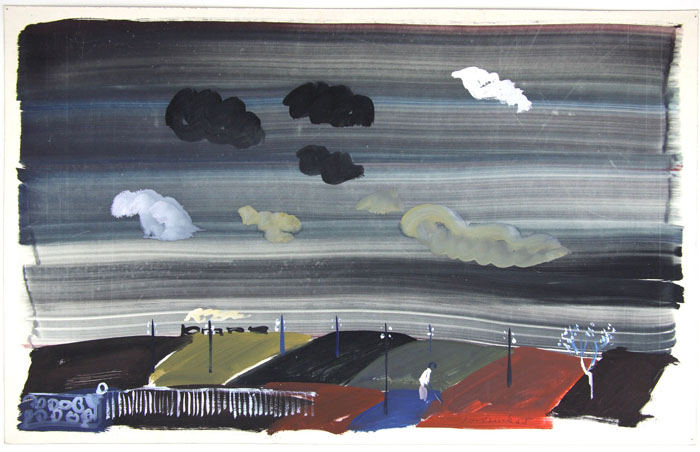 Peizažas su traukiniu, 1955. Guašas, popierius. Rytprūsių krašto muziejus