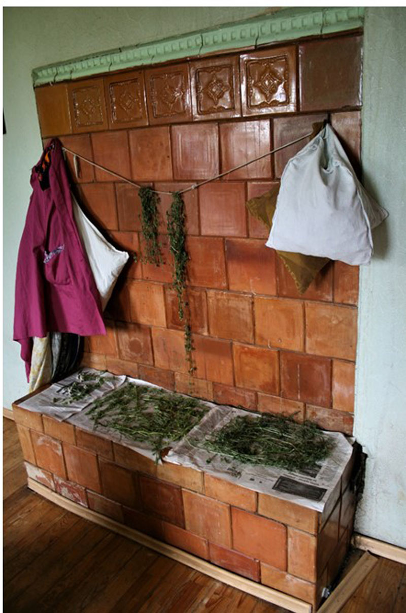 Krosnis su šildomu suolu – benkiu Marijos Lygnugarienės (gim. Vilkaitės) namuose Lėbartuose, 2020 m.