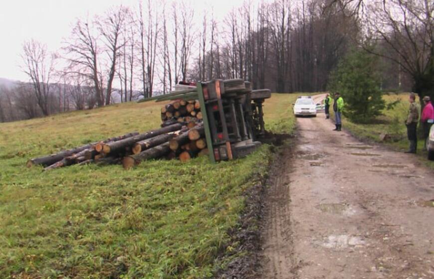 Klaipėdos rajone apvirto medieną vežęs sunkvežimis
