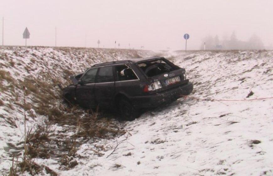 Į griovį nuvažiavo ir vertėsi "Audi"