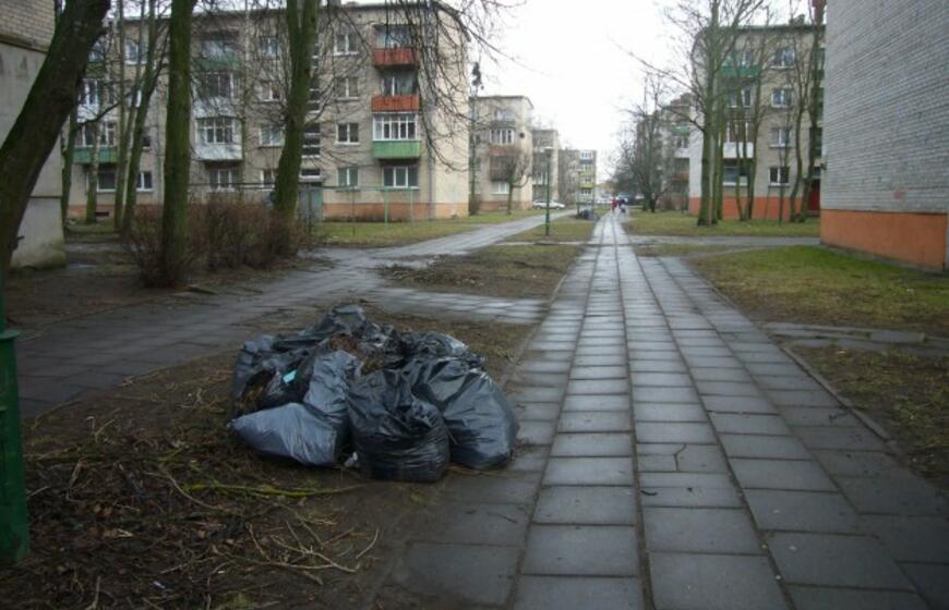 Rumpiškės gatvėje - šiukšlės ir lapai