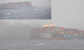 Konteinerius gabenęs laineris perlūžo pusiau