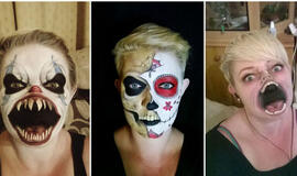 Trijų vaikų motina veido dažų pagalba transformavo save į baisius veikėjus