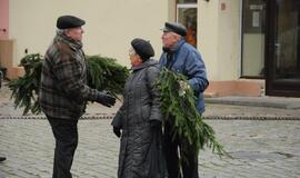 Teatro aikštėje išdalintos eglių šakos