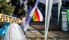 Prie Seimo kelios homoseksualų poros surengė vestuvių inscenizaciją