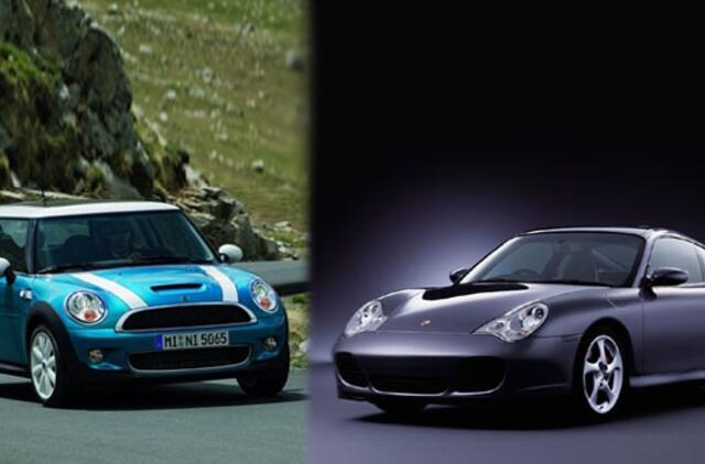 "Mini Cooper S" meta pirštinę "Porsche 911 Carrera S"