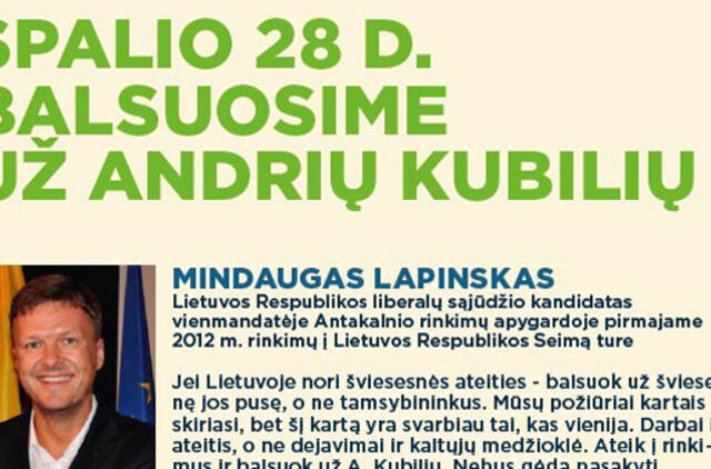 Liberalų ir liberalcentristų kandidatai Antakalnio apygardoje agituoja balsuoti už A. Kubilių