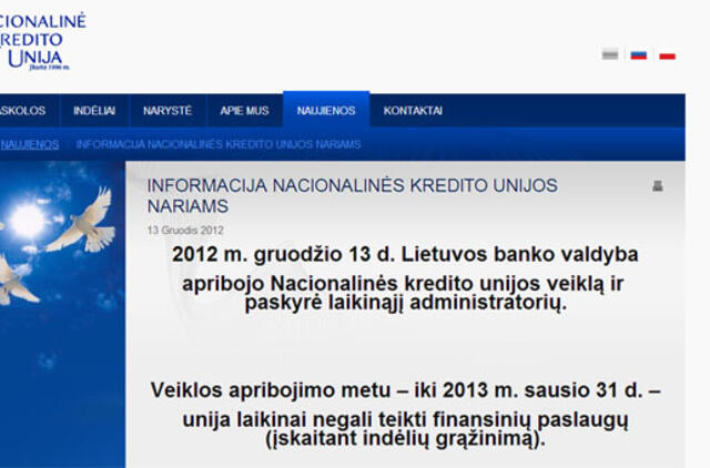 Nacionalinės kredito unijos veiklos sustabdymas unijų portfelius sumažino per 11 mln. litų