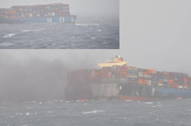 Konteinerius gabenęs laineris perlūžo pusiau