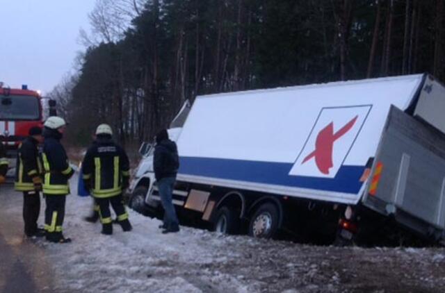 "Maxima" bėdos: sunkvežimis kelionę baigė griovyje
