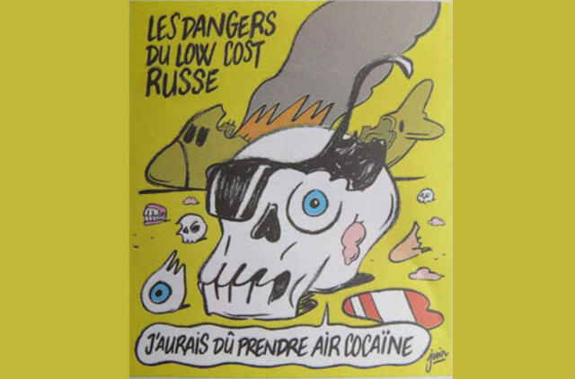 "Charlie Hebdo" išspausdino dvi karikatūras, susijusias su Rusijos lėktuvo katastrofa