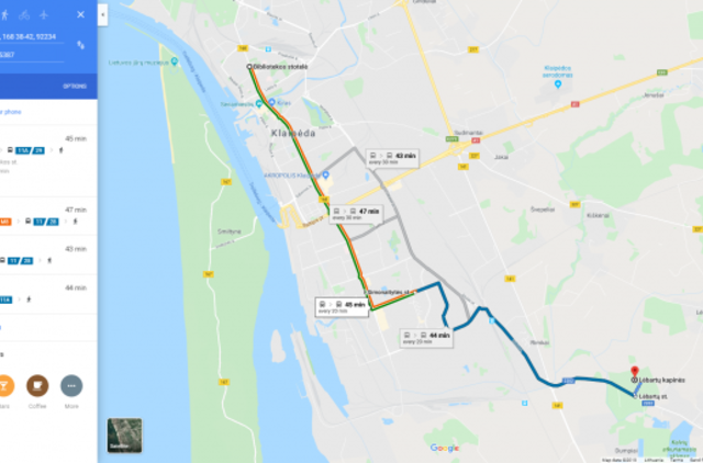 Kelionės planavimas viešuoju transportu naudojantis Google maps