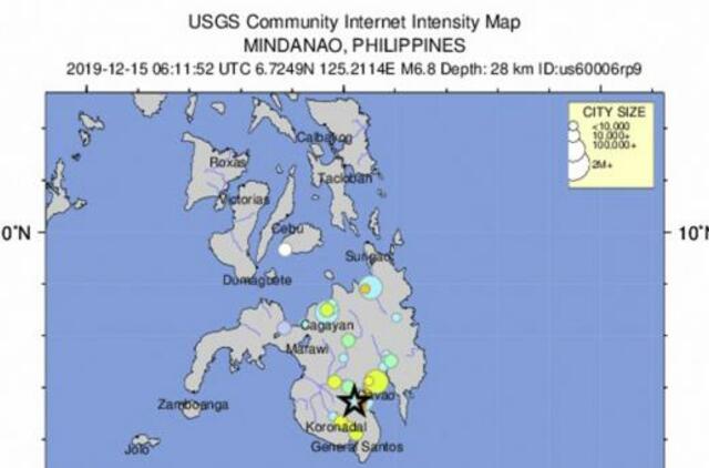Prie Filipinų krantų įvyko 6,8 balo žemės drebėjimas