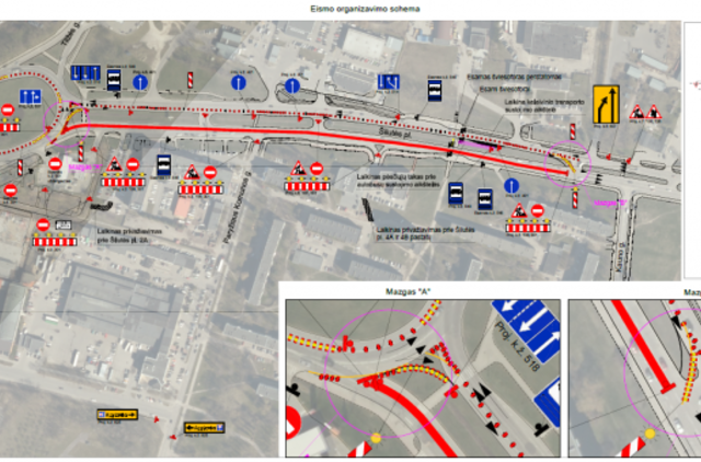 Eismo organizavimas remonto Šilutės plente metu