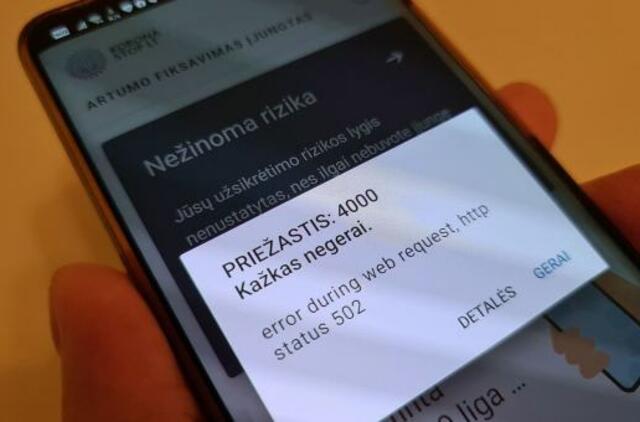 Sutriko programėlės „Korona Stop LT“ veikimas