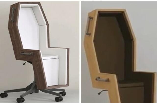 Šios karsto formos kėdės iliustruoja darbo "vergiją