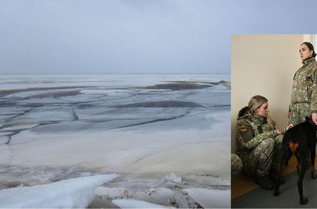 ŠAUNUOLIAI. Lietuvos kariuomenės Dr. J. Basanavičiaus karo medicinos tarnybos Karinių jūrų pajėgų medicininės paramos vieneto kariai padėjo ne tik sušalusiam vyrui, bet ir jo išgelbėtam šuniui, kurio neatlaikė dar netvirtas Kuršių marių ledas. Dr. J. Basanavičiaus karo medicinos tarnybos nuotr.