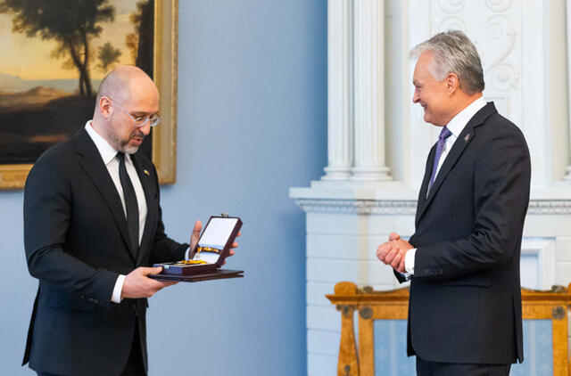 Lietuvos valstybės apdovanojimo įteikimo Ukrainos Ministrui Pirmininkui ceremonija. ELTA / Dainius Labutis